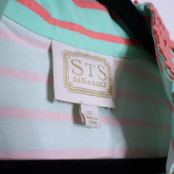 SAIL TO SABLE Coral Embroidered Tunic Dress Mint Stripe Collared Women's XS - Picture 7 of 12
